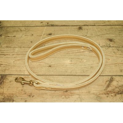 Laisse 3/4" X 48" pour chien, cuir double épaisseur piqué blanc