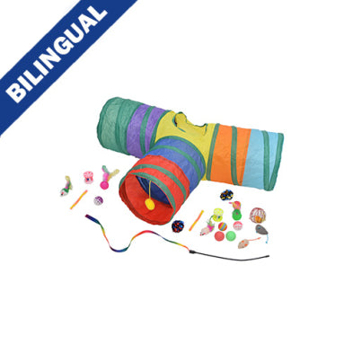 PetPals Group© Toy Combo with Tunnel & Teasing Toy Multi Color Small Cat Toy